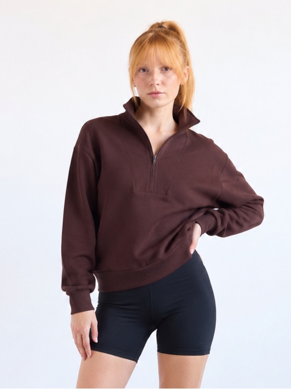 Scoop Relaxed Chocolate Brown Scuba Half-Zip Pullover